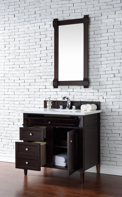 Renovate for Less Atlanta Brittany 36" Single Vanity, Burnished Mahogany w/ 3 CM White Zeus Silestone Top