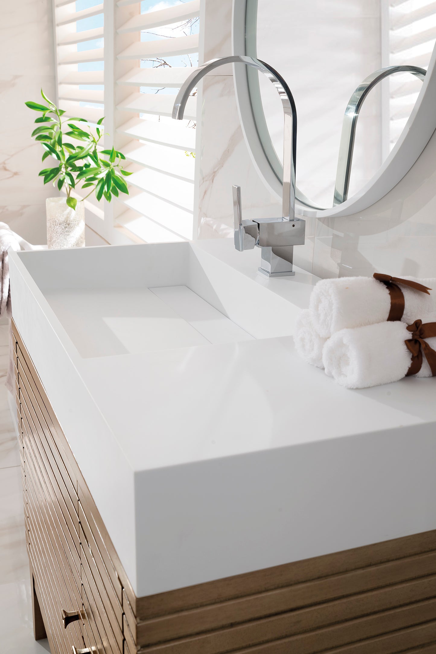 Renovate for Less Atlanta Linear 36" Single Vanity, Whitewashed Walnut w/ Glossy White Composite Stone Top
