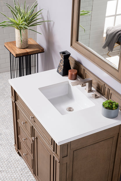 Renovate for Less Atlanta Bristol 36" Single Vanity, Whitewashed Walnut w/ 3 CM White Zeus Silestone Top