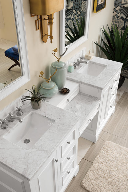 Renovate for Less Atlanta De Soto 82" Double Vanity Set, Bright White w/ 3 CM Carrara Marble Top