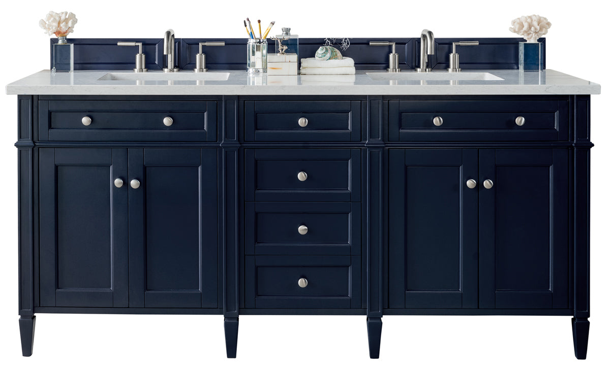 Renovate for Less Atlanta Brittany 72" Double Vanity, Victory Blue w/ 3 CM Eternal Jasmine Pearl Silestone Top w/FreePower Wireless Charger