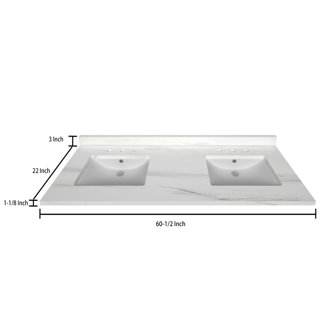 Stock Top 3 CM Woodgrain 60.5 Double In W x 22 In D Bathroom Vanities Outlet