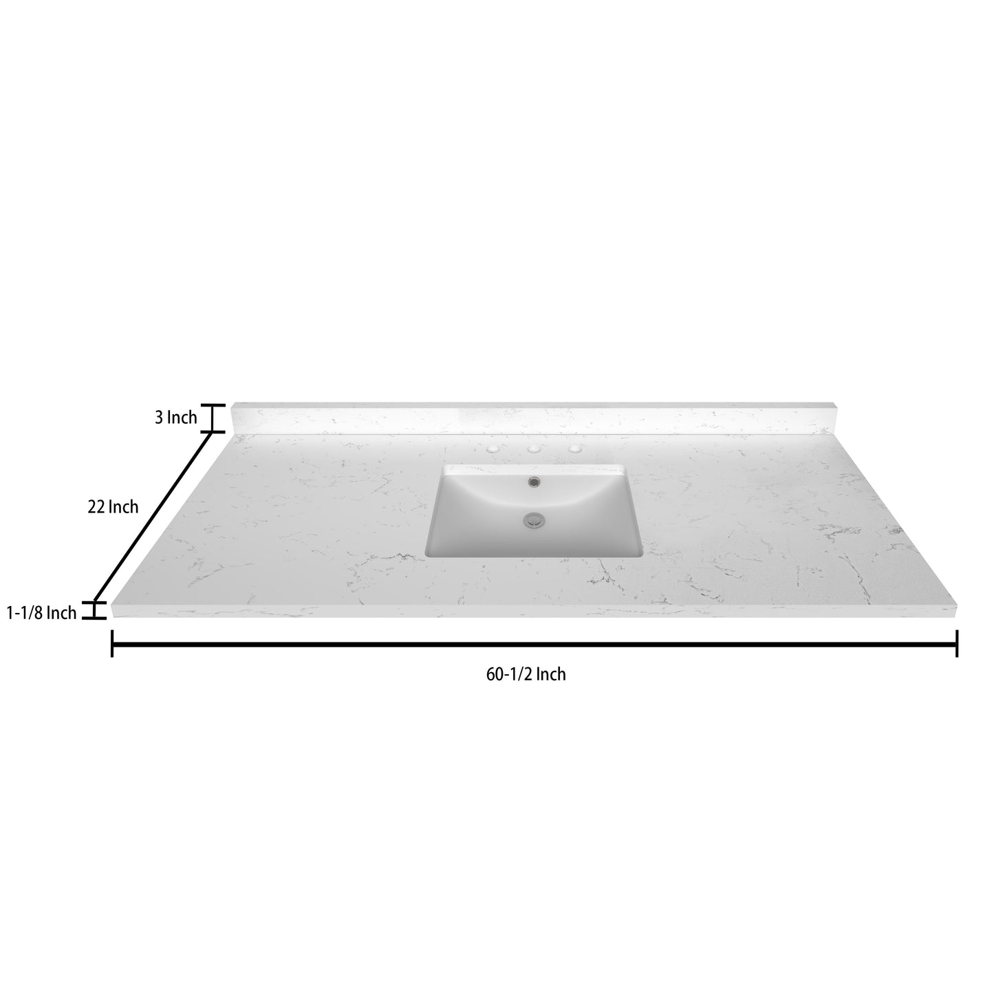 Stock Top 3 CM Carrara White Quartz 60.5 Single In W x 22 In D Bathroom Vanities Outlet