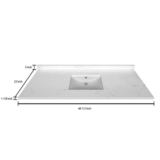 Stock Top 3 CM Carrara White Quartz 60.5 Single In W x 22 In D Bathroom Vanities Outlet