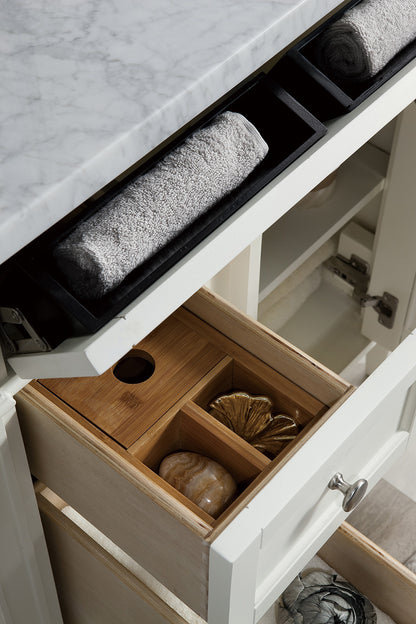Renovate for Less Atlanta Brittany 30" Single Vanity, Bright White w/ 3 CM Carrara Marble Top