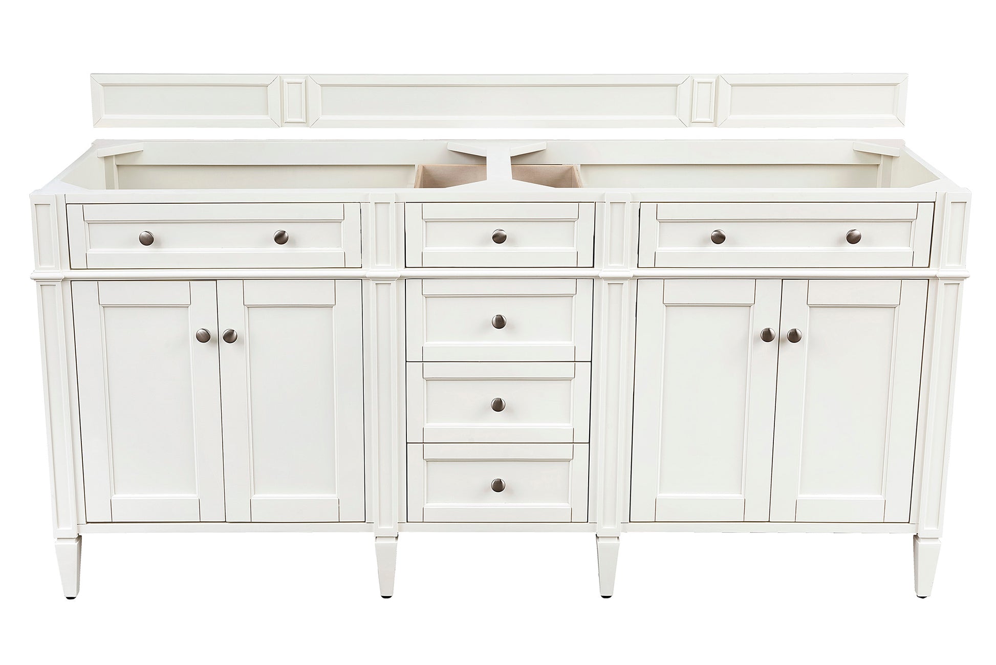 Renovate for Less Atlanta Brittany 72" Double Vanity, Bright White Vanity w/ 3 CM Carrara Marble Top