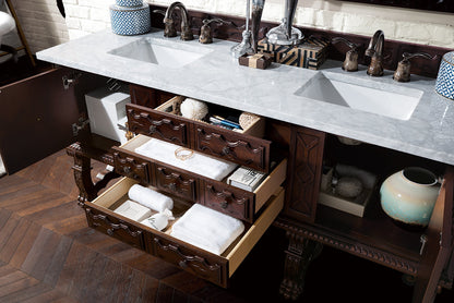 Balmoral 72" Antique Walnut Double Vanity w/ 3 CM Carrara Marble Top James Martin Vanities