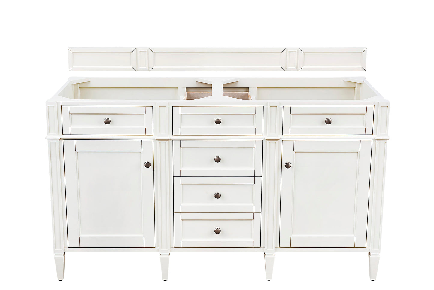 Renovate for Less Atlanta Brittany 60" Double Vanity, Bright White Vanity w/ 3 CM Eternal Jasmine Pearl Silestone Top w/FreePower Wireless Charger