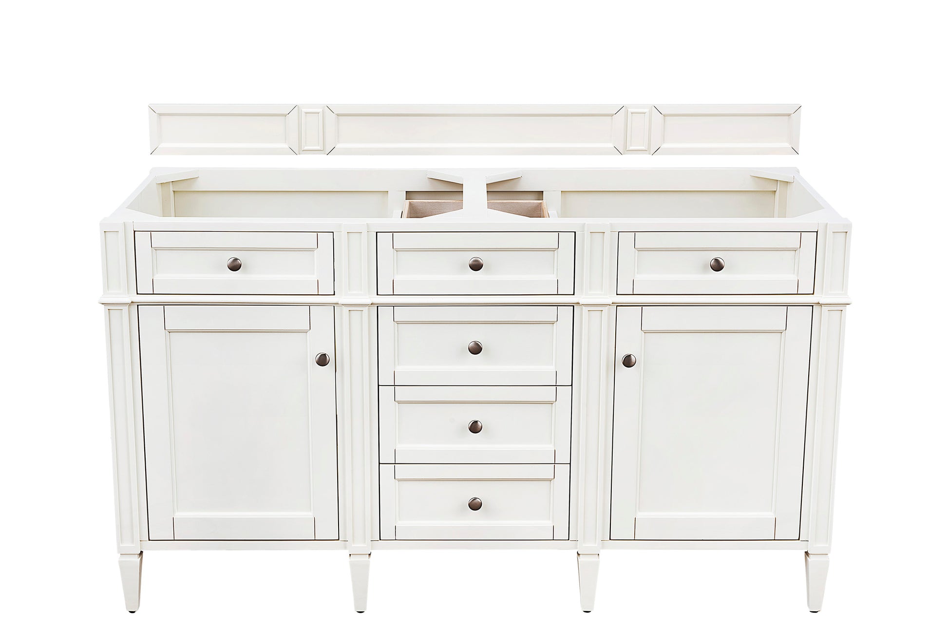 Renovate for Less Atlanta Brittany 60" Double Vanity, Bright White Vanity w/ 3 CM Eternal Jasmine Pearl Silestone Top w/FreePower Wireless Charger