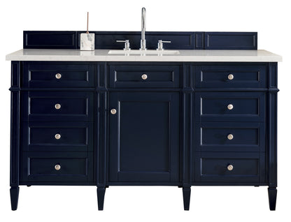Renovate for Less Atlanta Brittany 60" Single Vanity, Victory Blue w/ 3 CM Eternal Jasmine Pearl Silestone Top w/FreePower Wireless Charger