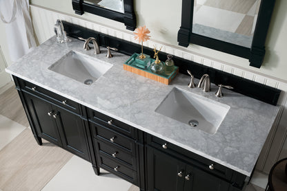 Renovate for Less Atlanta Brittany 72" Double Vanity, Black Onyx w/ 3 CM Carrara Marble Top