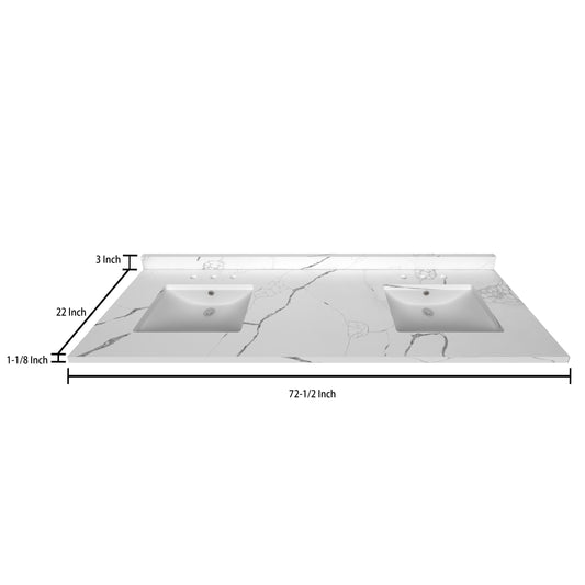 Stock Top 3 CM Calacatta White Quartz 72.5 In W x 22 In D Bathroom Vanities Outlet