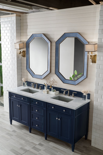 Renovate for Less Atlanta Brittany 72" Double Vanity, Victory Blue w/ 3 CM Eternal Jasmine Pearl Silestone Top w/FreePower Wireless Charger