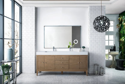Linear 72" Double Vanity Whitewashed Walnut w/ Glossy White Composite Stone Top