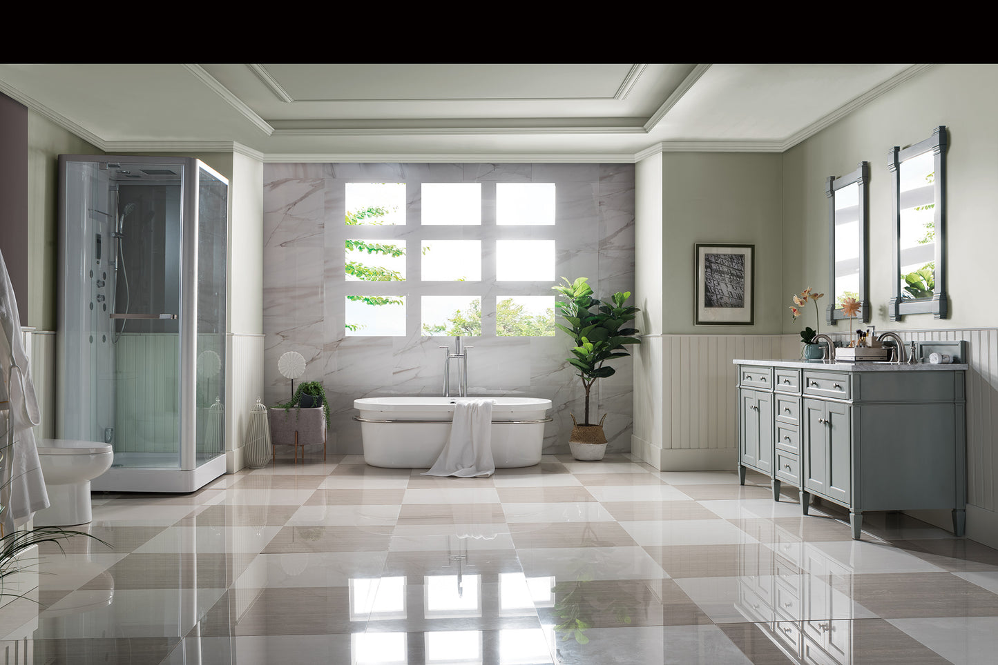 Renovate for Less Atlanta Brittany 72" Double Vanity, Urban Gray w/ 3 CM Carrara Marble Top