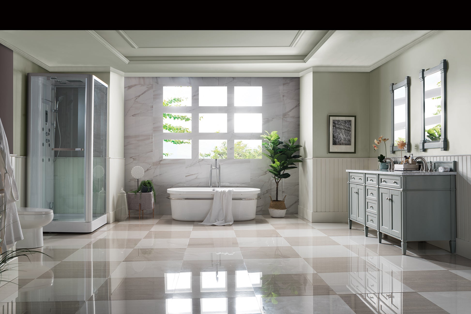 Renovate for Less Atlanta Brittany 72" Double Vanity, Urban Gray w/ 3 CM Carrara Marble Top