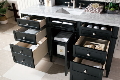 Renovate for Less Atlanta Brittany 60" Single Vanity, Black Onyx w/ 3 CM Carrara Marble Top