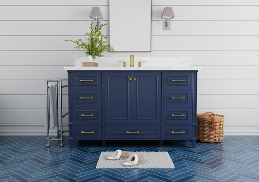 Windsor 59.5 Single in All Wood Vanity in Navy Blue - Cabinet Only