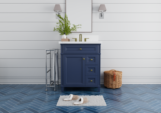 Kensington 29.5 Right Drawers in All Wood Vanity in Navy Blue - Cabinet Only ER VANITIES