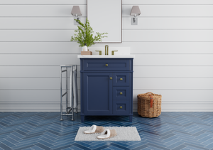 Kensington 29.5 Right Drawers in All Wood Vanity in Navy Blue - Cabinet Only ER VANITIES