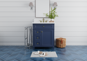 Kensington 29.5 Left Drawers in All Wood Vanity in Navy Blue - Cabinet Only ER VANITIES