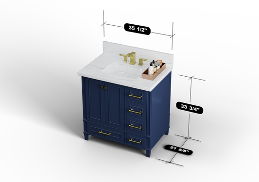 Windsor 35.5 Left Drawers in All Wood Vanity in Navy Blue - Cabinet Only
