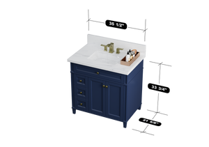 Kensington 35.5 Left Drawers in All Wood Vanity in Navy Blue - Cabinet Only ER VANITIES