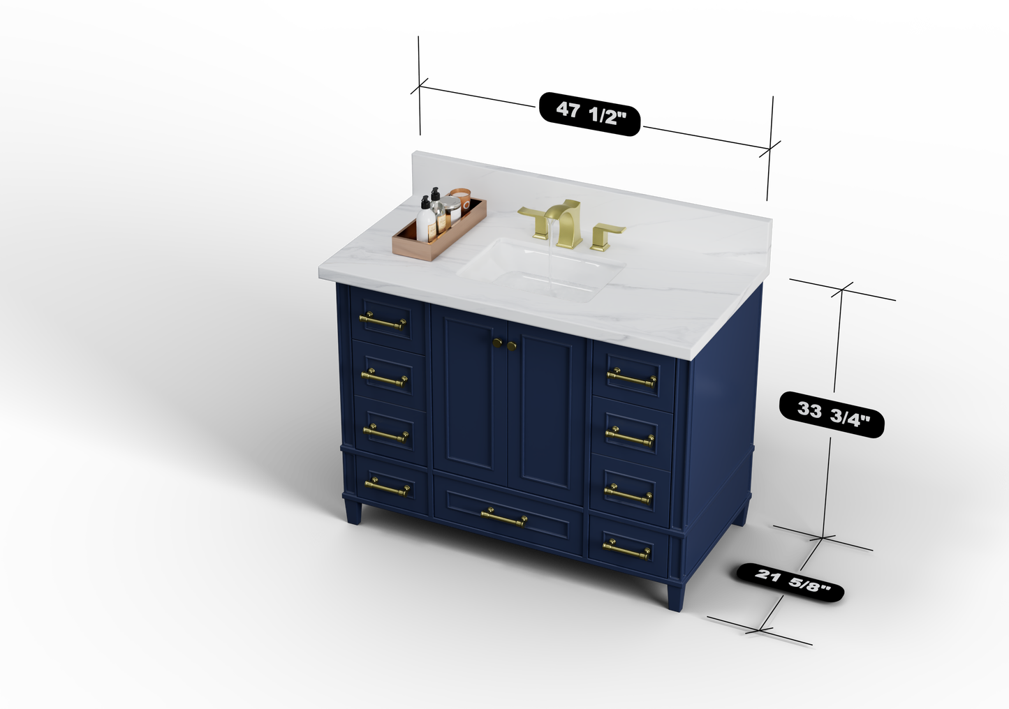 Windsor 47.5 in All Wood Vanity in Navy Blue - Cabinet Only