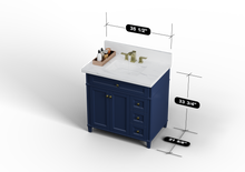 Load image into Gallery viewer, Kensington 35.5 Right Drawers in All Wood Vanity in Navy Blue - Cabinet Only ER VANITIES