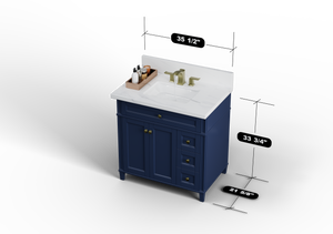 Kensington 35.5 Right Drawers in All Wood Vanity in Navy Blue - Cabinet Only ER VANITIES