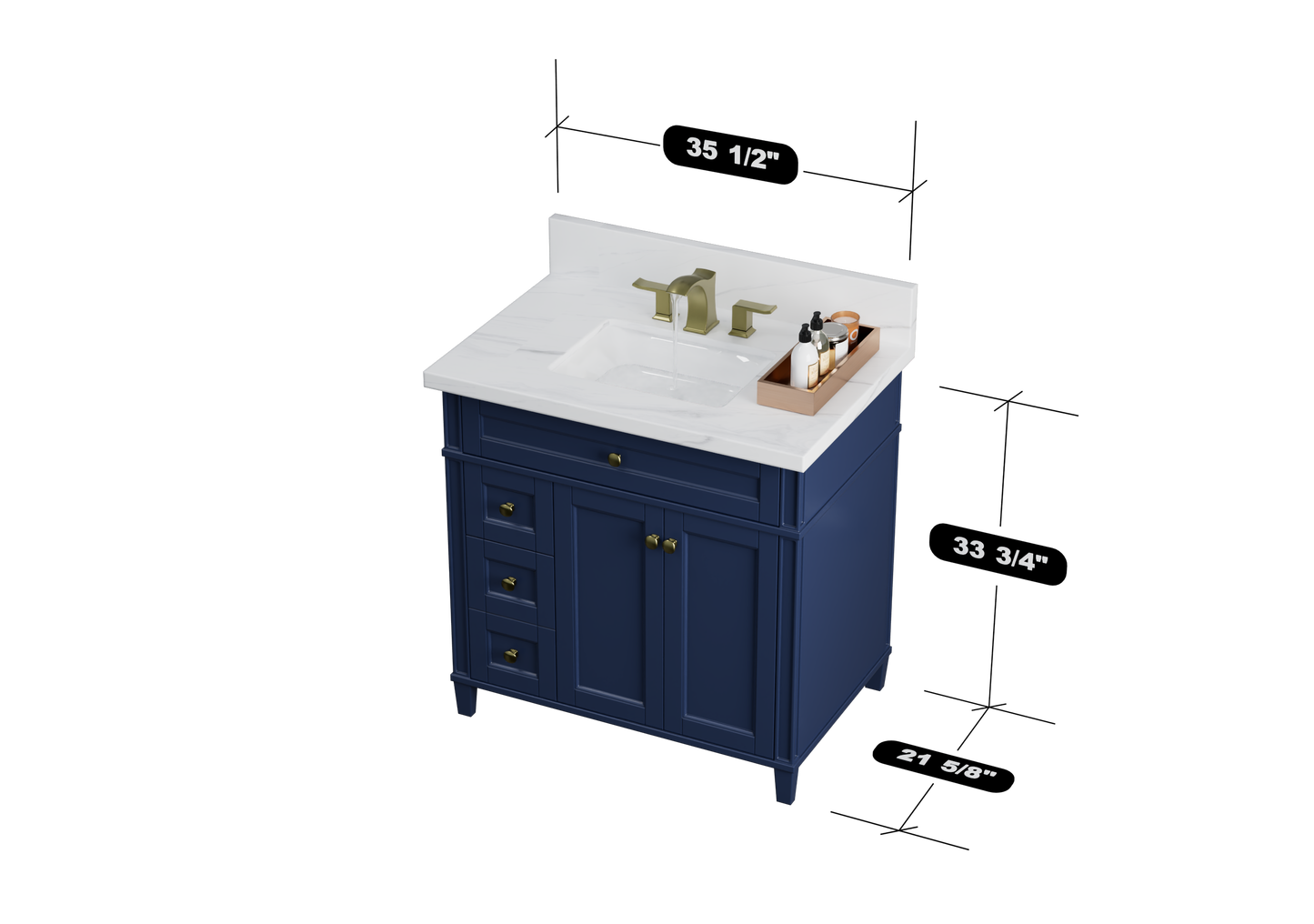 Kensington 35.5 Left Drawers in All Wood Vanity in Navy Blue - Cabinet Only