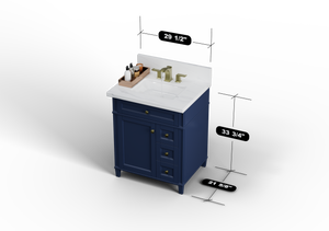 Kensington 29.5 Right Drawers in All Wood Vanity in Navy Blue - Cabinet Only ER VANITIES