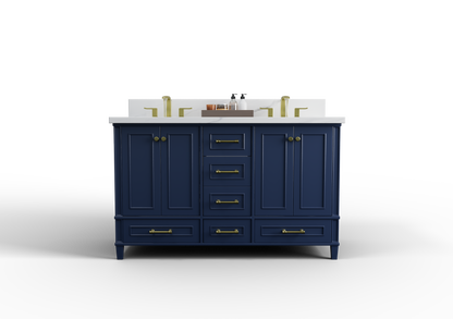 Windsor 59.5 Double in All Wood Vanity in Navy Blue - Cabinet Only