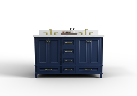 Windsor 59.5 Double in All Wood Vanity in Navy Blue - Cabinet Only
