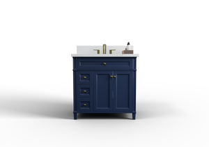 Kensington 35.5 Left Drawers in All Wood Vanity in Navy Blue - Cabinet Only ER VANITIES