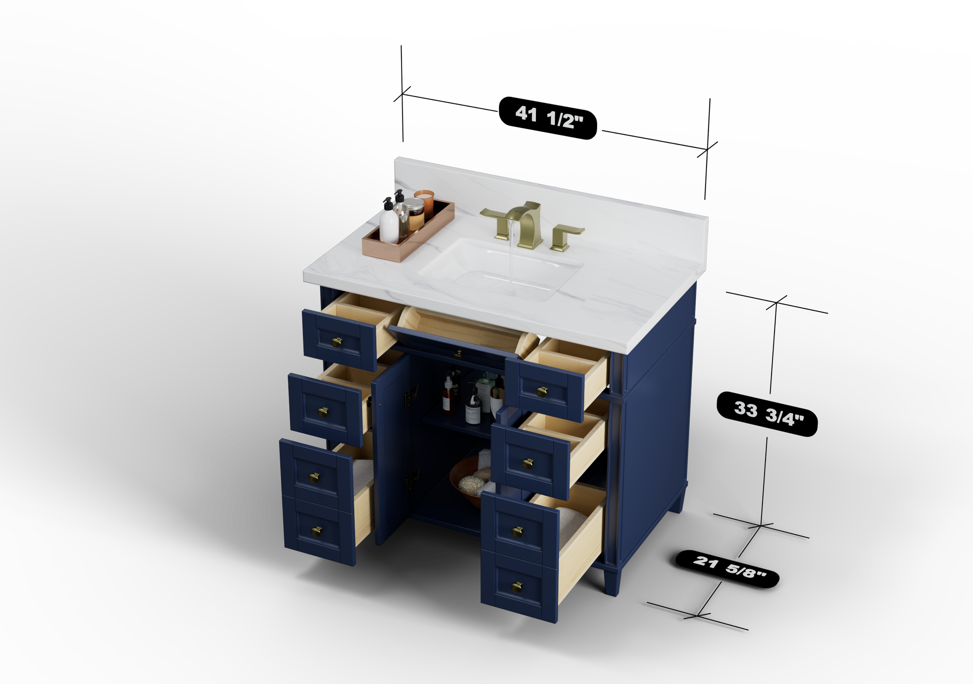 Kensington 41.5 in All Wood Vanity in Navy Blue - Cabinet Only ER VANITIES