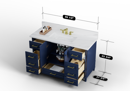Windsor 59.5 Single in All Wood Vanity in Navy Blue - Cabinet Only