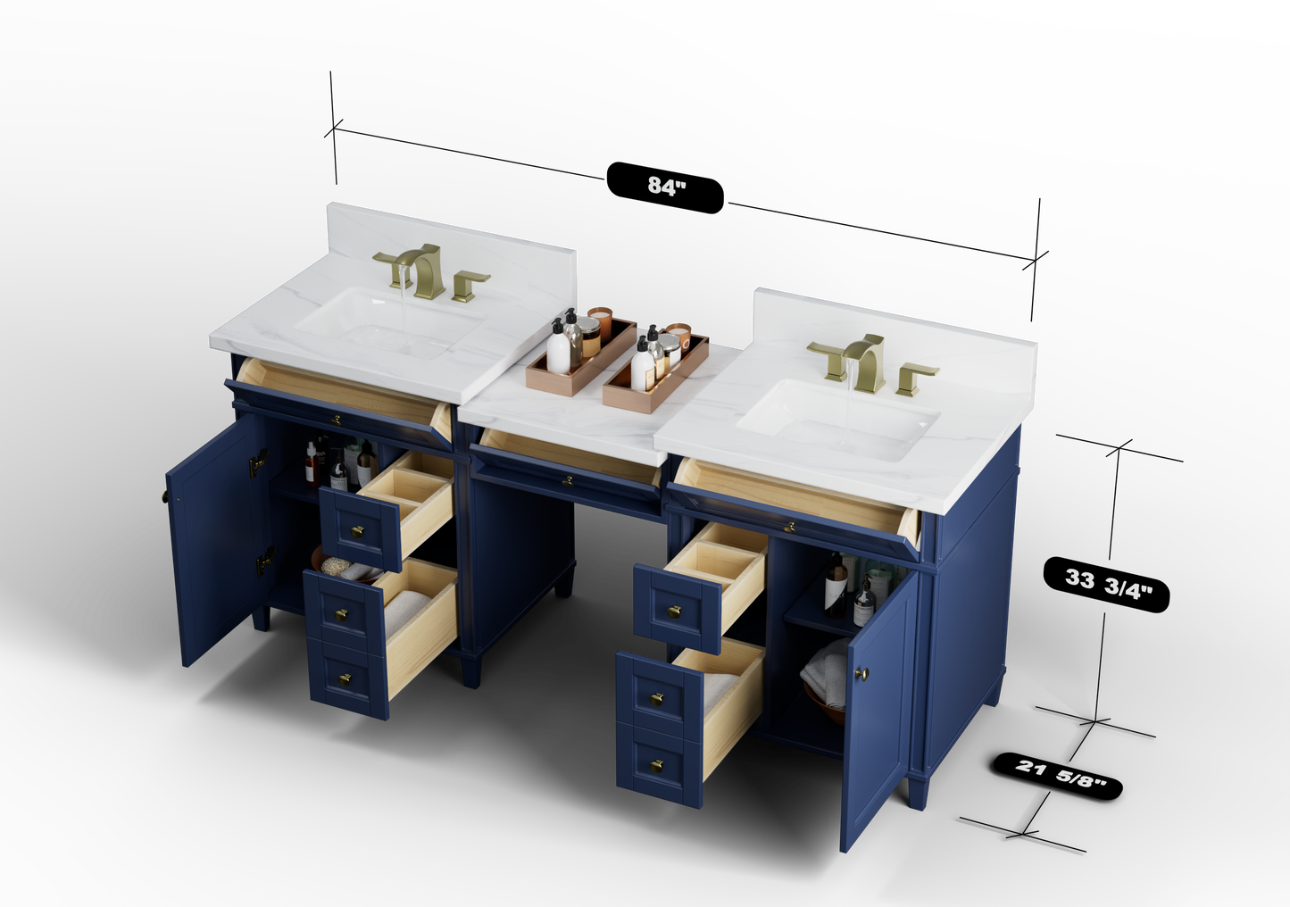 Kensington 84 in All Wood Vanity in Navy Blue - Cabinet Only
