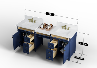 Kensington 84 in All Wood Vanity in Navy Blue - Cabinet Only