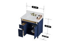 Kensington 35.5 Left Drawers in All Wood Vanity in Navy Blue - Cabinet Only SFD