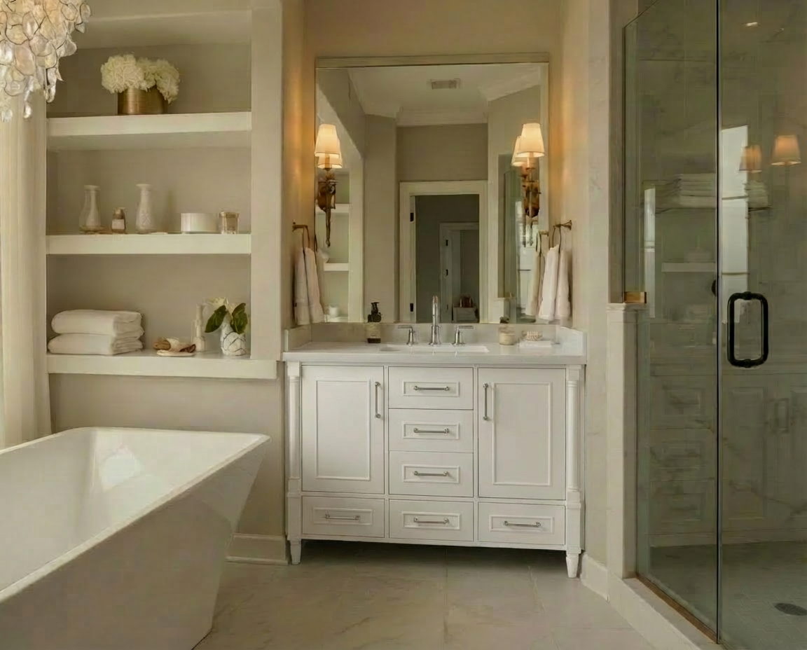 Atlanta 47.5 inch Single or Double Bathroom Vanity in White- Cabinet Only