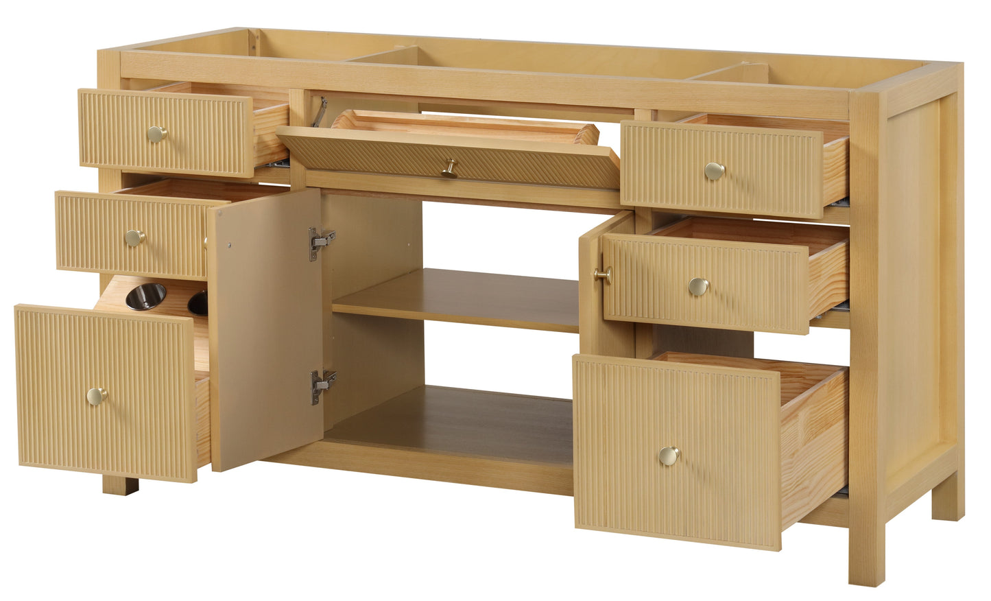 Bristol 59.5 in. Single Sink All Wood Vanity in Natural White Ash - Cabinet Only