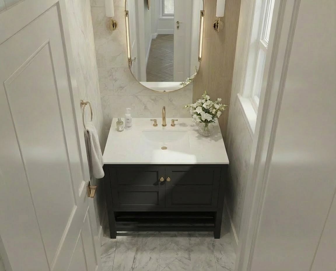 Nearmé Dallas 35.5 Inch Bathroom Vanity in Black- Cabinet Only