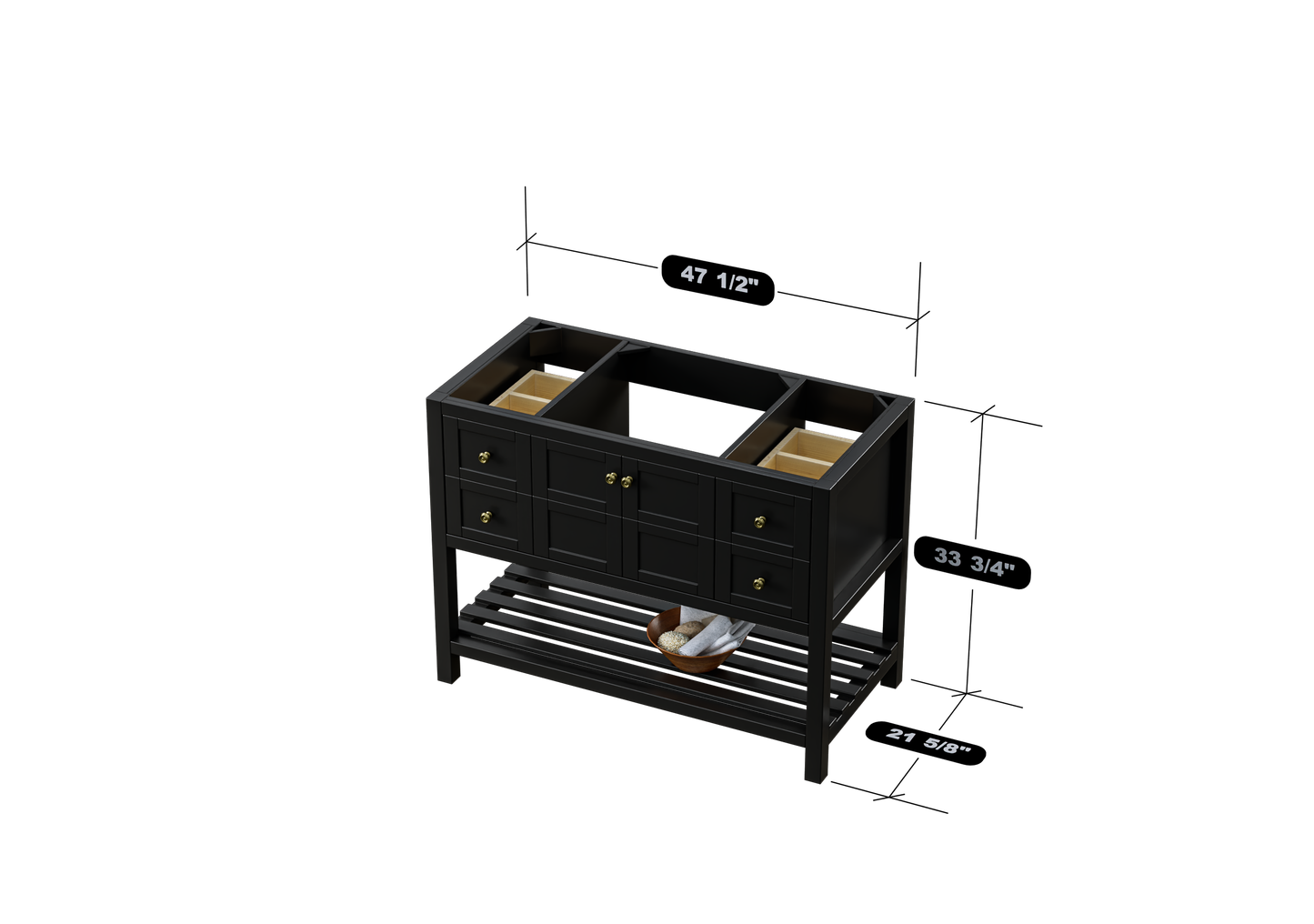 Nearmé Dallas 47.5 Inch Bathroom Vanity in Black - Cabinet Only