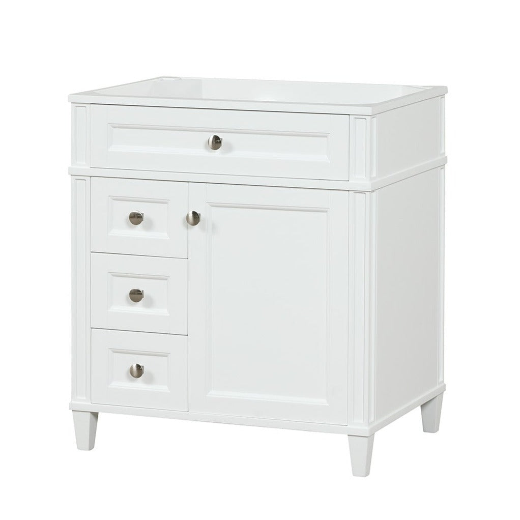 Kensington 29.5 Left Drawers in All Wood Vanity in Bright White - Cabinet Only ER VANITIES