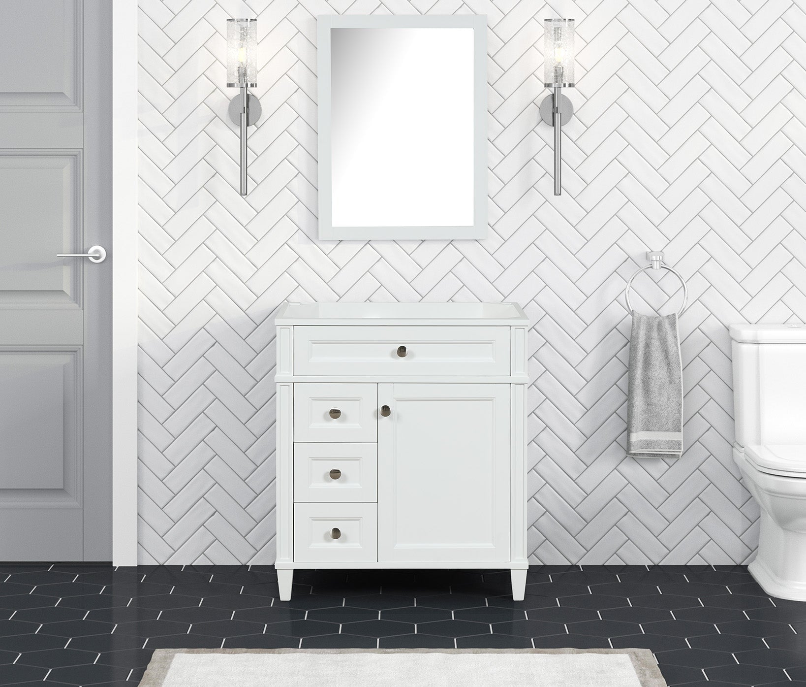 Kensington 29.5 Left Drawers in All Wood Vanity in Bright White - Cabinet Only ER VANITIES