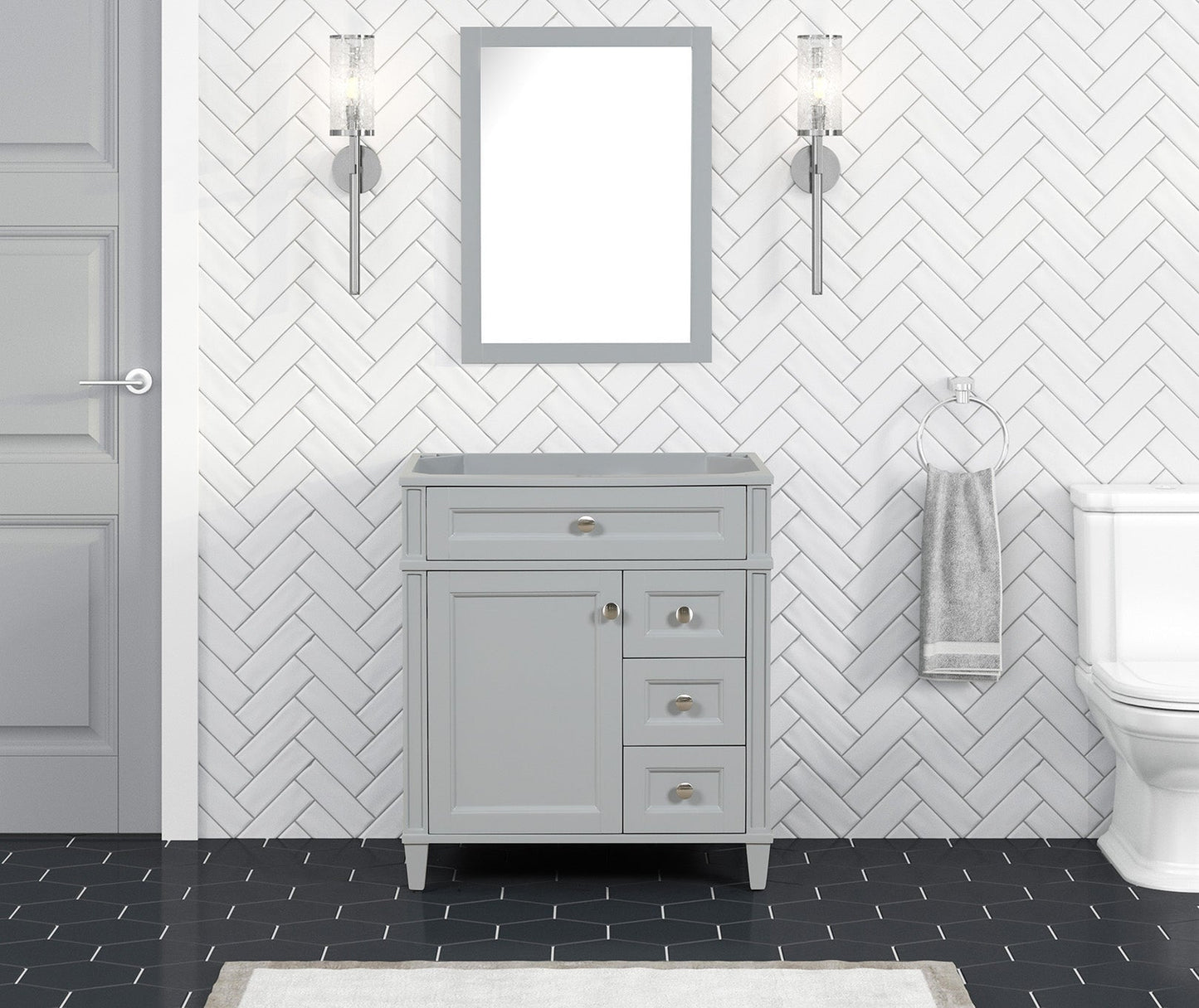 Kensington 29.5 Right in All Wood Vanity in Metal Gray - Cabinet Only ER VANITIES