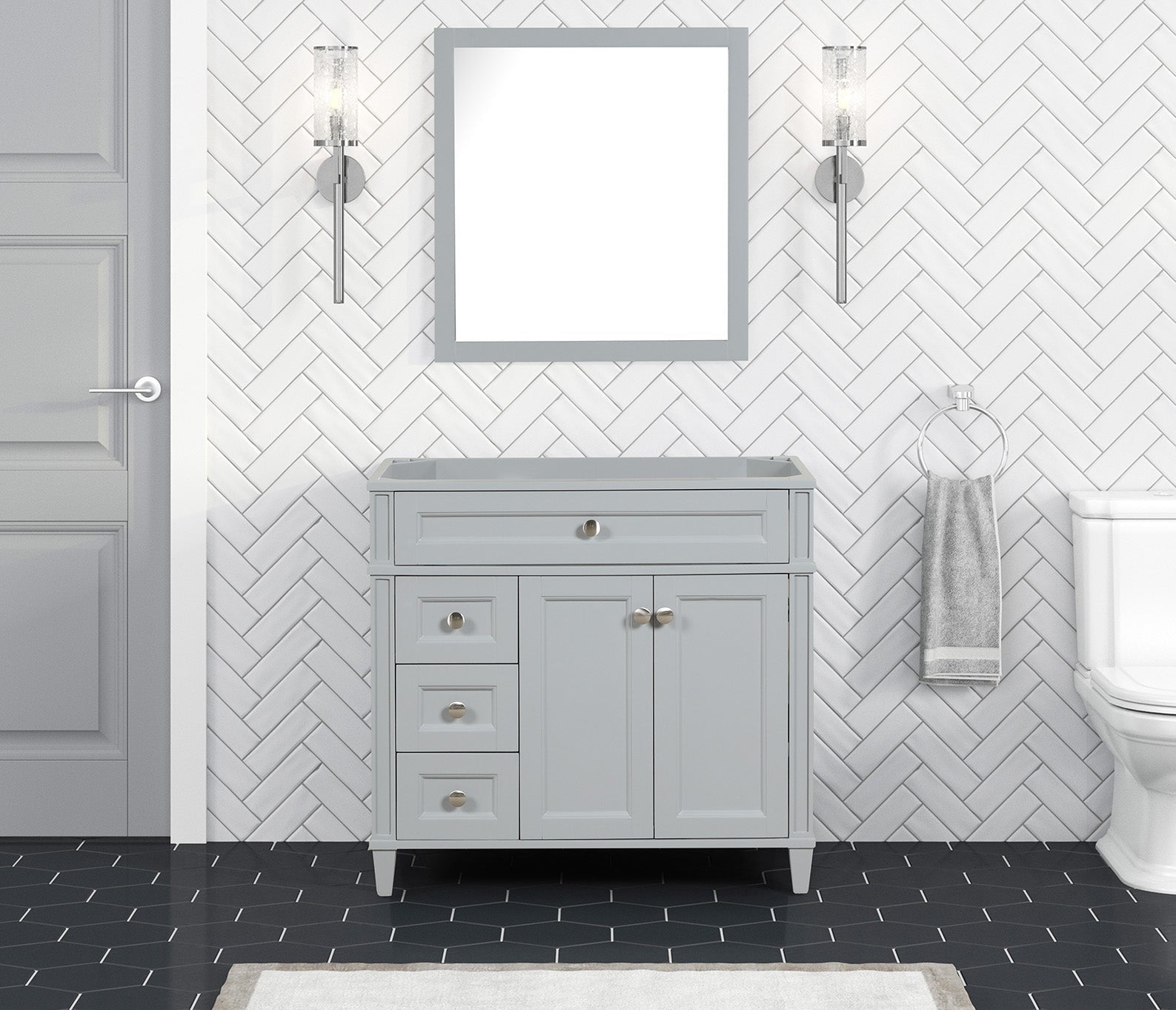 Kensington 35.5 Left in All Wood Vanity in Metal Gray - Cabinet Only ER VANITIES