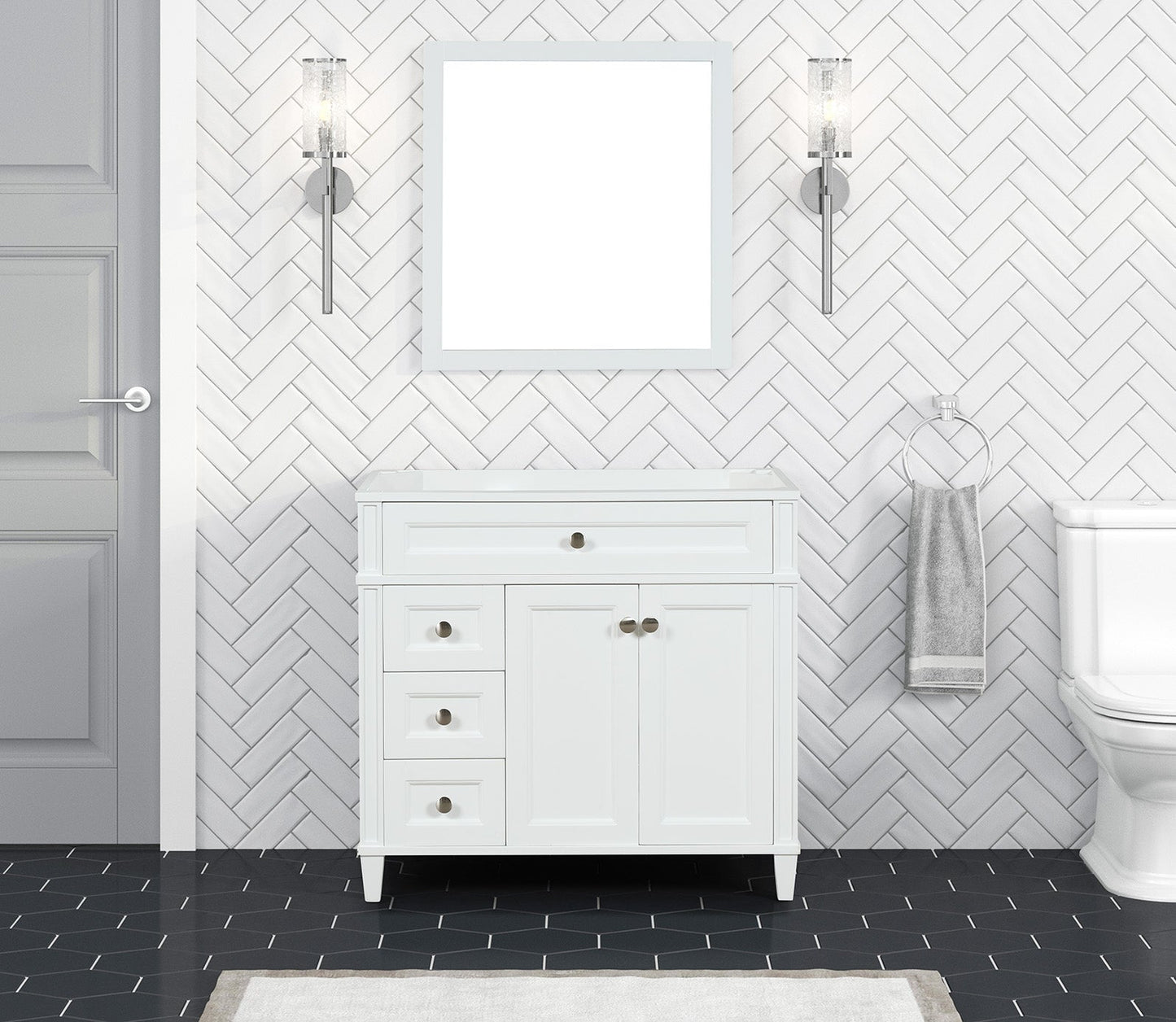 Kensington 35.5 Left Drawers in All Wood Vanity in Bright White - Cabinet Only ER VANITIES
