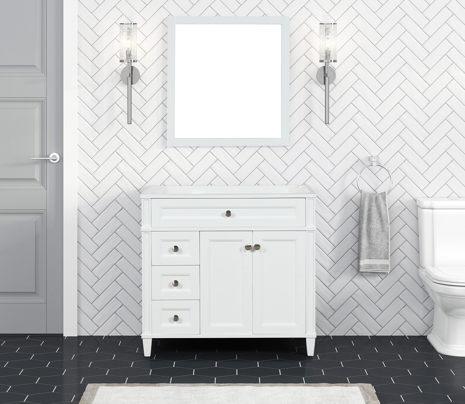 Kensington 35.5 Left Drawers in All Wood Vanity in Bright White - Cabinet Only ER VANITIES